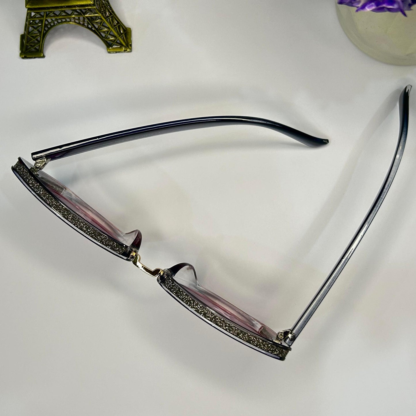 Elegant Black & Grey Diamond-Studded Eyewear-Trendy Glasses For Girls