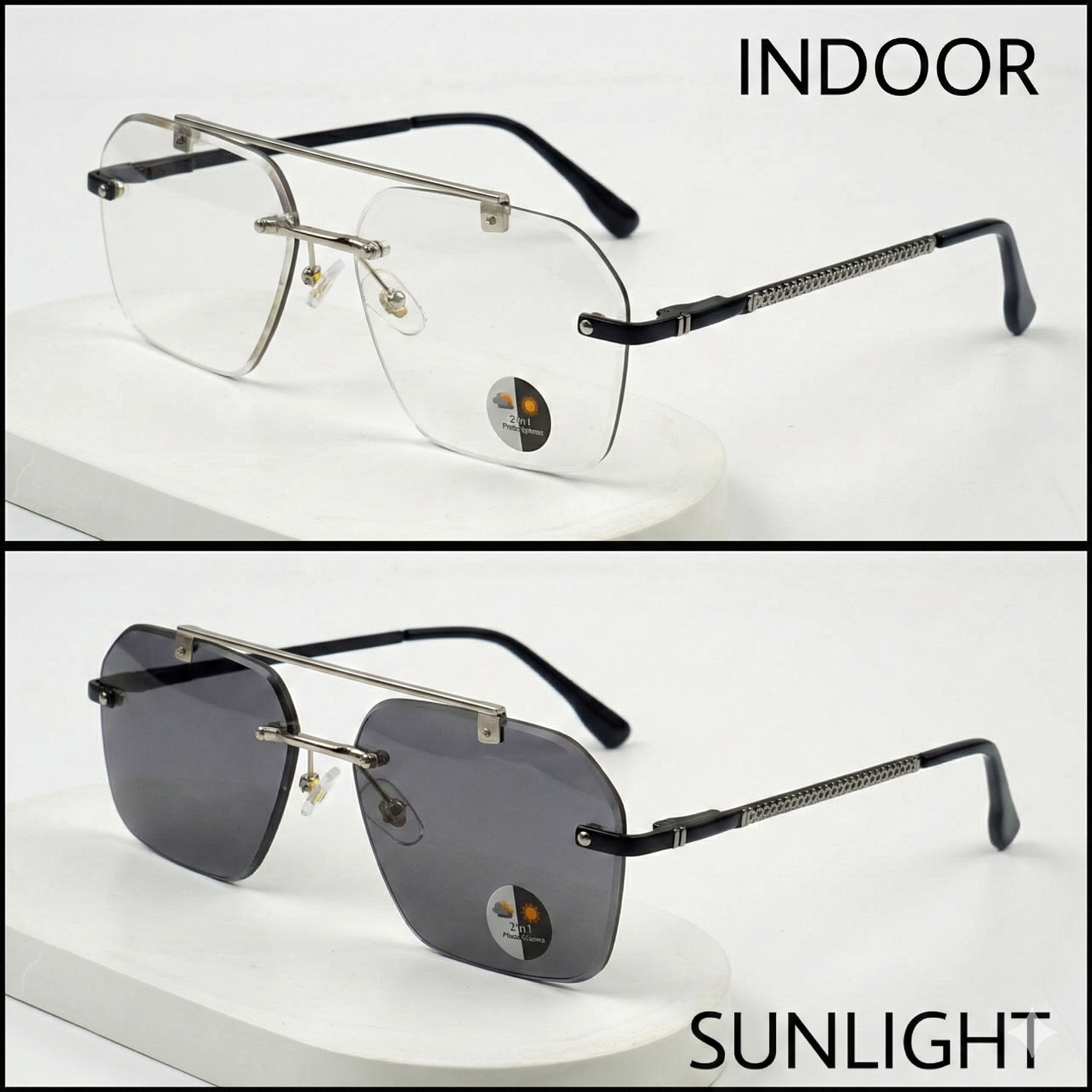 Transition Grey – Rimless Sunglasses
