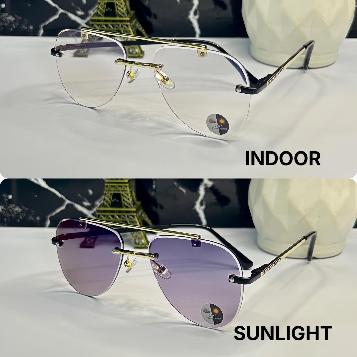 Transition Grey – Rimless Sunglasses